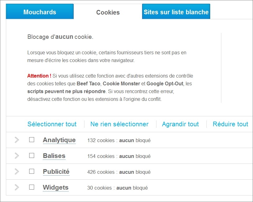 Options de Ghostery